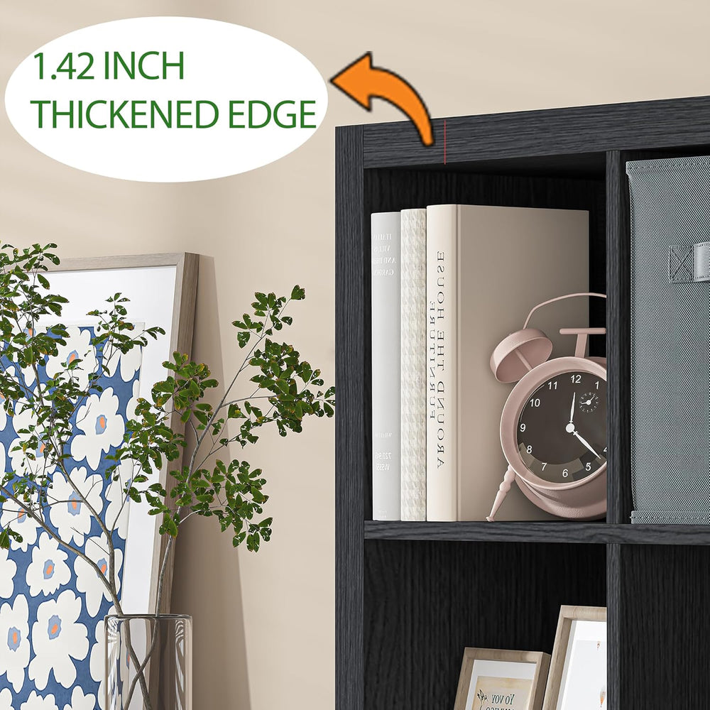Bookshelf with Storage Bin, 6-Cube Storage Organizer, Modern Wood Open Bookca...