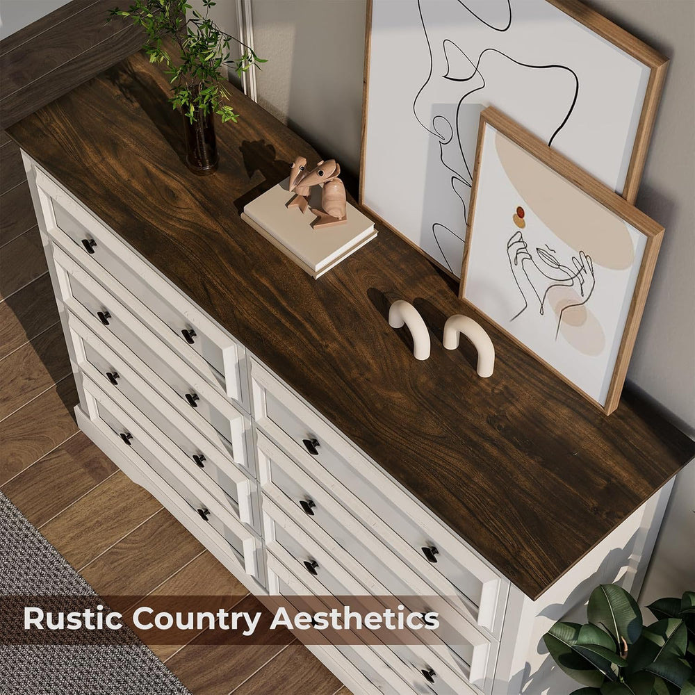 VVFLU Farmhouse 8 Drawer Dresser for Bedroom, 54" Wide Wood Dresser with...