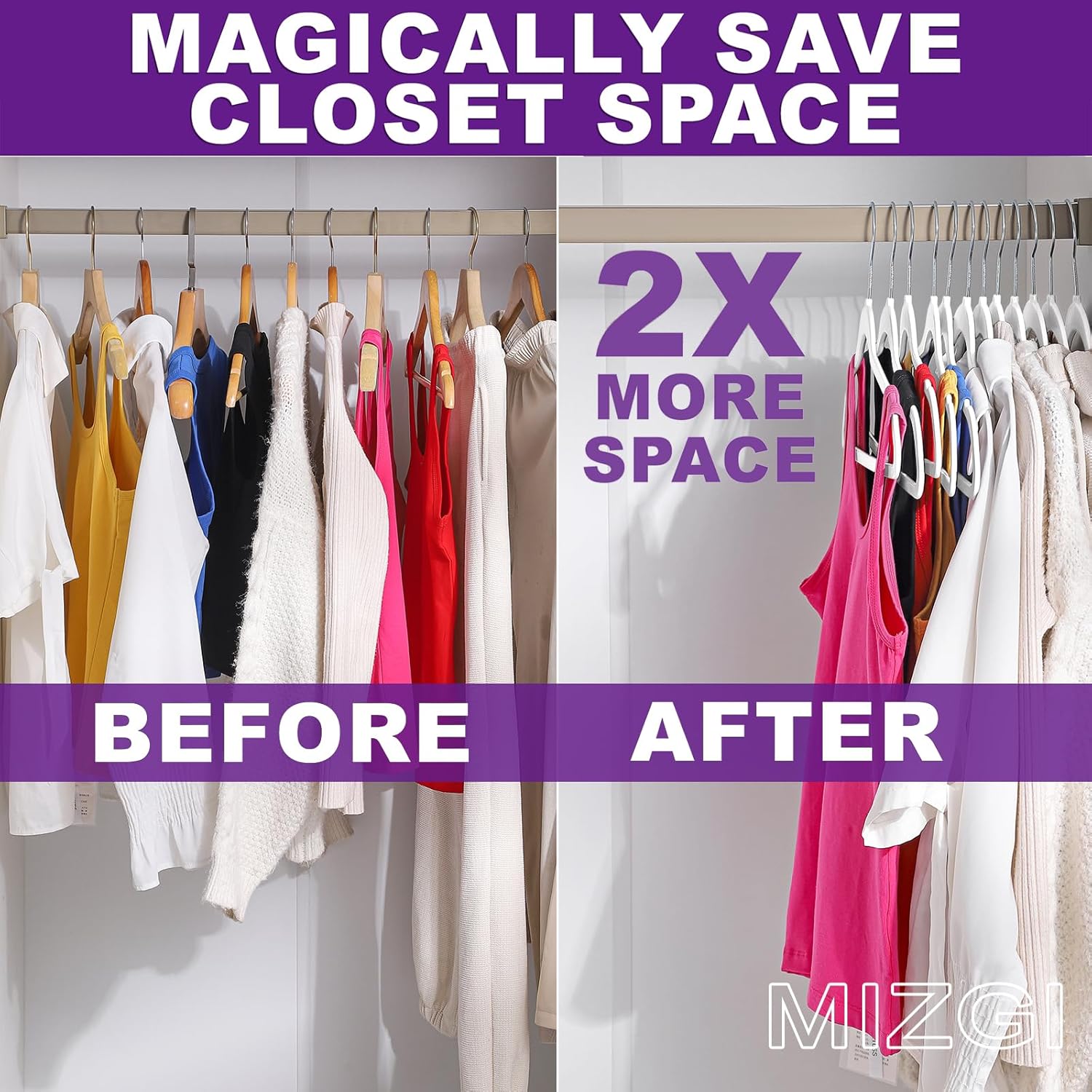Hangers 50 Pack - Non-Velvet White Plastic Hangers for Clothes -Heavy Duty Slim Coat Hanger -Space-Saving Closet with Chrome Hook,Non-Flocked for Dresses Coats Shirts Jackets