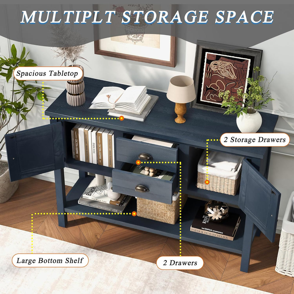 46'' Solid Wood Console Table Sideboard with 2 Drawers and Cabinets a...