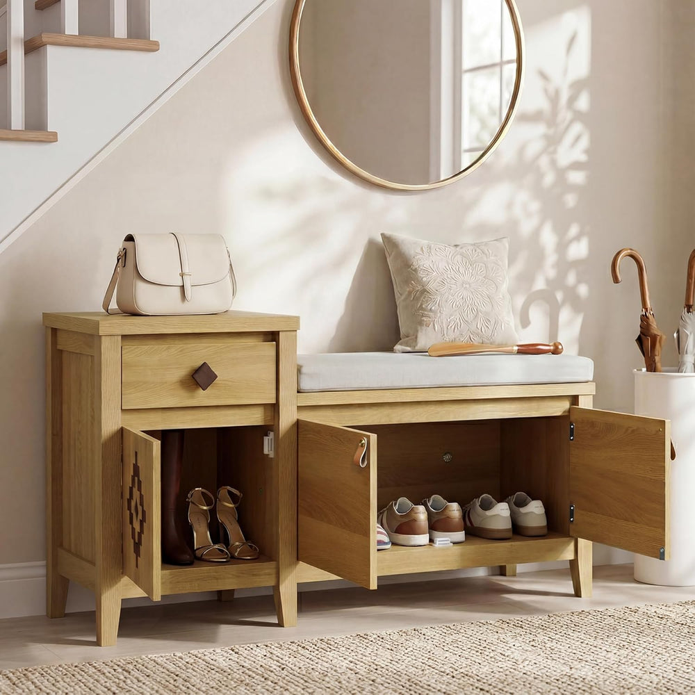 Entryway Bench with Storage, 3 in 1 Storage Bench with 1 Drawer and 2 Cubbies...