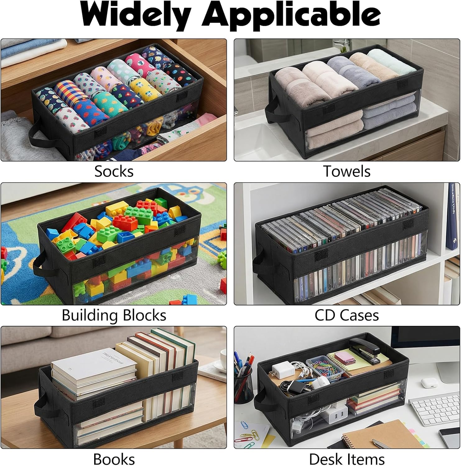 CD Storage Box, CD Case Holder with Handles | 14.17×6.3×5.51in Lid and Clear Window Stackable CD Organizer Box Holds Up to 32 CDs in full jewel cases(Black)