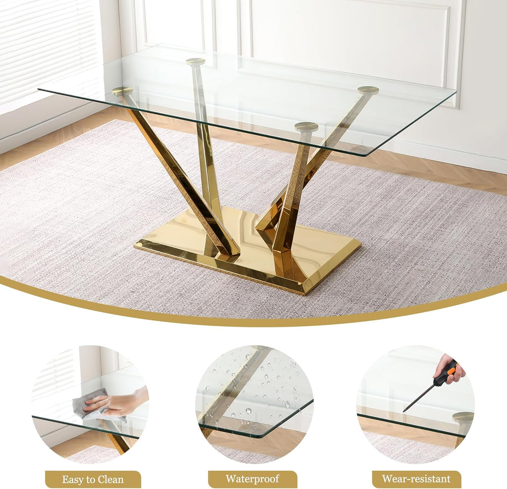 63'' Rectangular Glass Dining Table for 4-6, Luxury Kitchen Table wit...