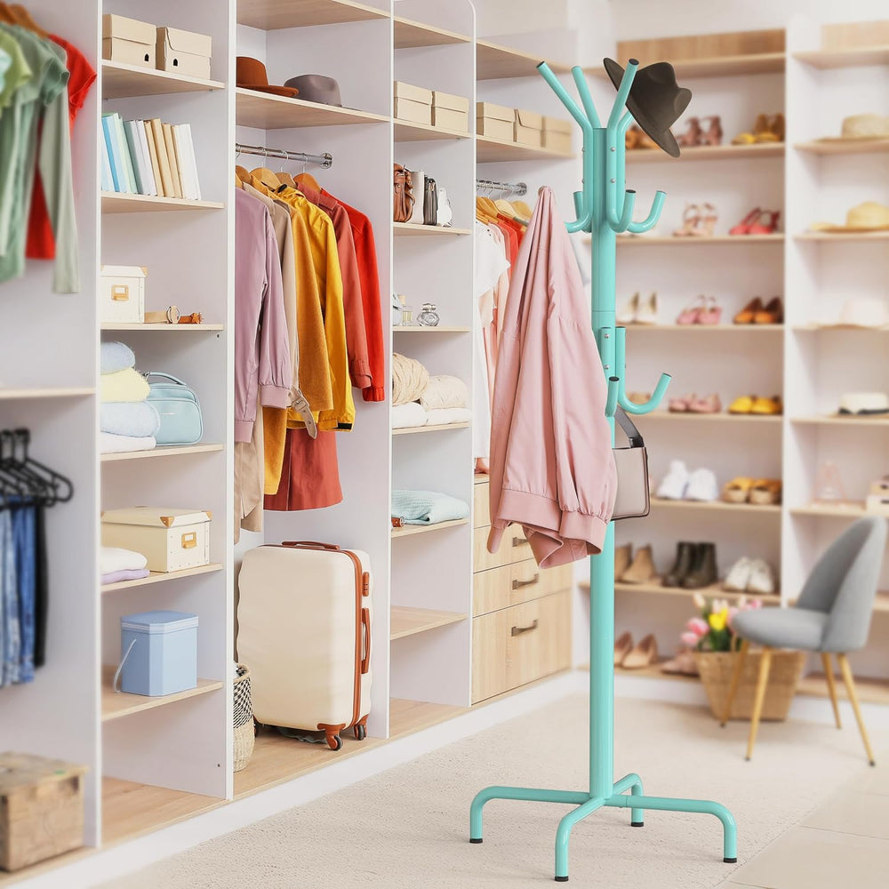 Simple Houseware Standing Coat Hanger Organizer Rack, 12 Hooks, Turquoise