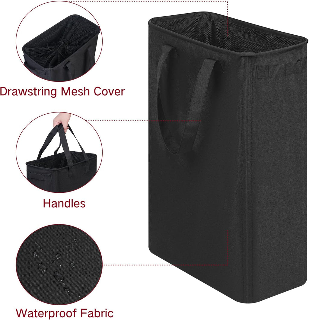 efluky Slim Laundry Basket, Narrow Laundry Hamper with Handles, Collapsible Dirty Clothes Hamper, Tall Laundry Bin for Laundry Room, Dorm and Bedroom, 12.7 Gallons(48L) Black