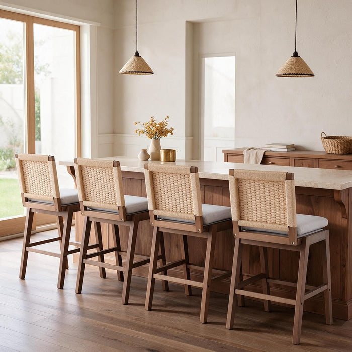 27" Woven Linen Counter Stools Set of 4, Beige