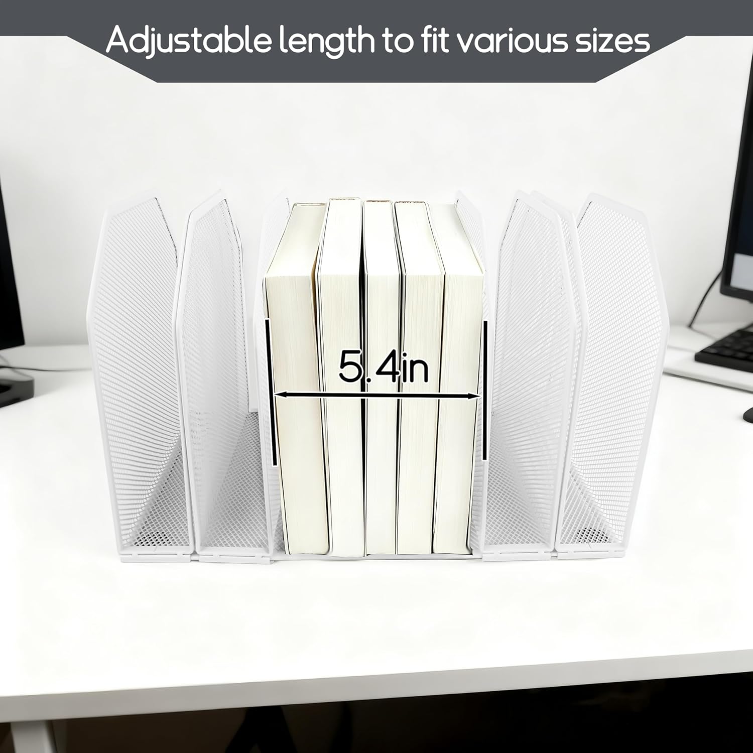 Adjustable Desk File Organizer,Detachable Office Folder Organizer,Compact Vertical Desk File Holder,Wrought Iron Paint,Suitable for Home, School, Office Classrooms (White - 7 grids)