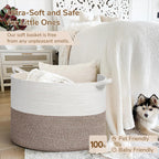INDRESSME 115L Extra Large Woven Rope Blanket Basket Living Room, Brown | 23.6" x 15.7" Storage baskets for toys laundry & pillows. Fits living room, bedroom or nursery décor. Soft-touch with handles