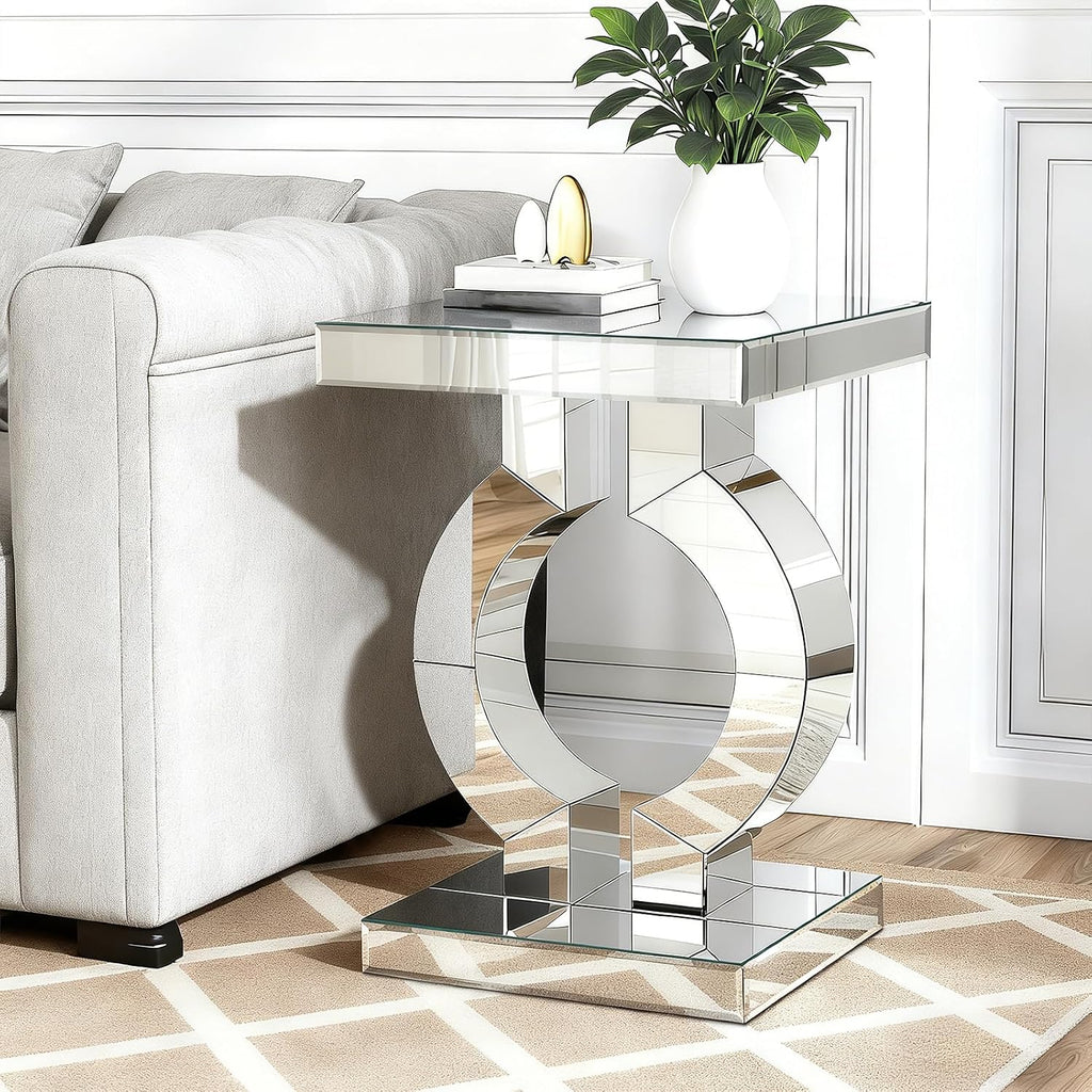 Mirrored End Table, Silver Side Accent Table, Small Mirrored Coffee Table for Living Room, Bedroom, 16"x12"x23"