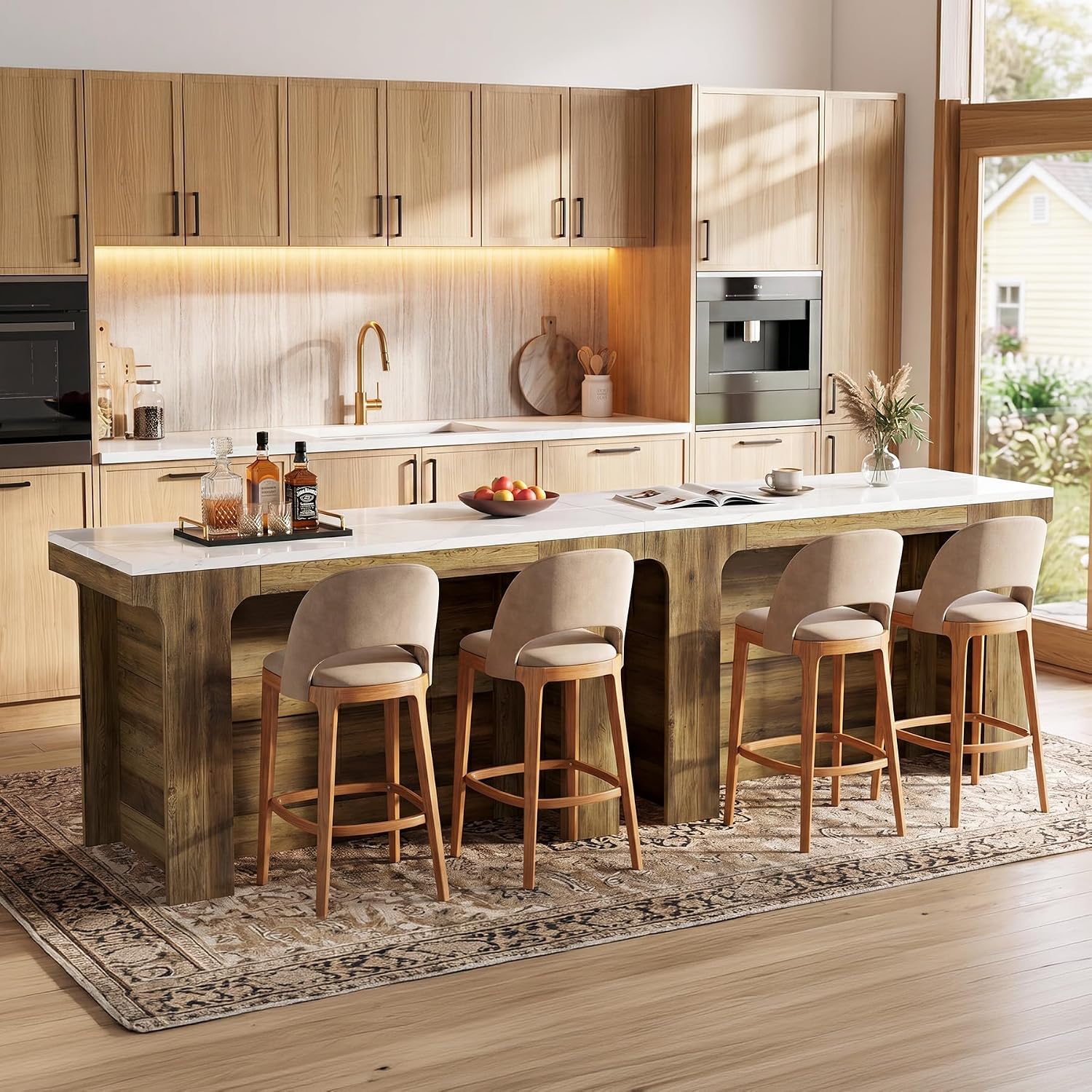 Tribesigns 59'' Kitchen Island, Modern Island Table with Faux Marble Top | Rectangular Coffee Bar Unit for Living Room, Kitchen, Bistro, Coffee Shop, Easy Assembly, White & Brown