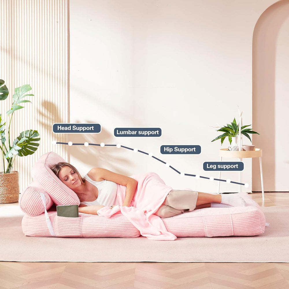 Folding Sofa Bed, Flannel Futon Couch Bed with Pillow and Blanket, Convertibl...