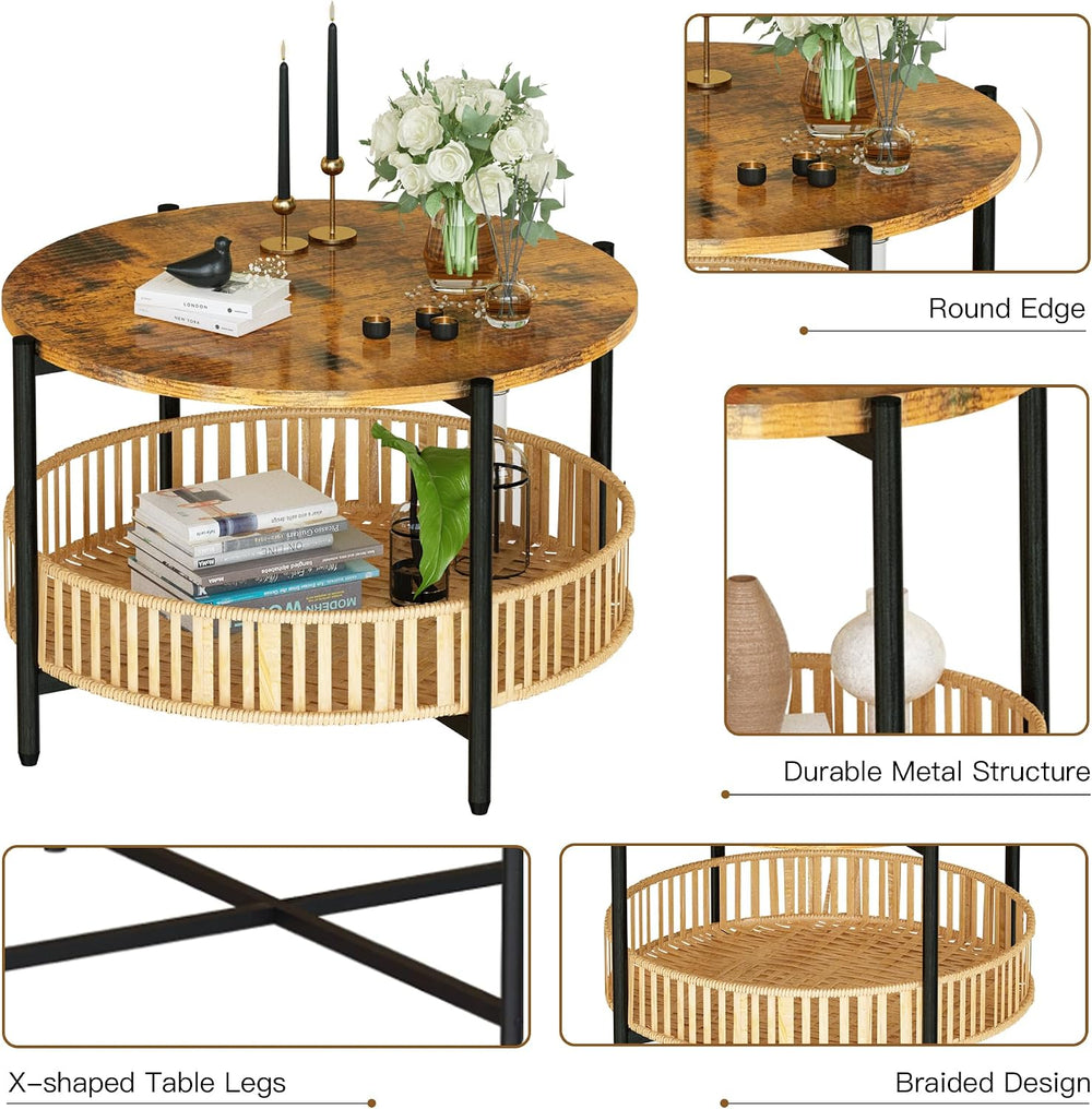 Lamerge 3 Pieces Coffee Table Set for Living Room, Boho Living Room Table Set...