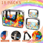 18 Packs Toy Storage Bags with Labels, Clear PVC Puzzle Storage Bags, Waterproof Travel Toy Organizer Bags with Zipper for Building Blocks Kids Books (3 Size)