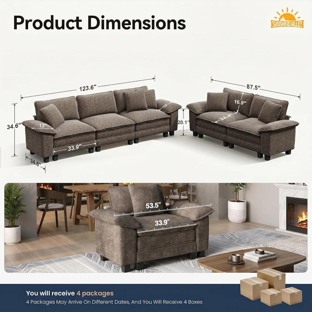 SUNSHINE VALLEY 2-Piece Sofa Set, Loveseat & 3-Seat Couch, Chenille Brown