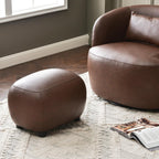 KINWELL 23" Wide Faux Leather Upholstered Ottoman, Mid-Century Modern Living Room Footrest with Soft Padded Seat, Footstool for Bedroom, Entryway or Living Room, Dark Brown