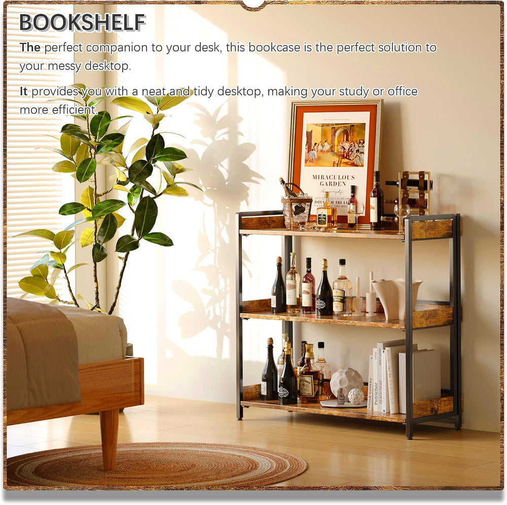 Wide 3 Tier No Assembly Folding Bookshelf Foldable Open Shelf, Rustic Brown