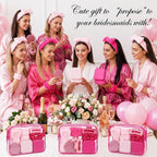 48 Pcs Sleepover Party Supplies Kit Bridesmaid Proposal Gifts Slumber Birthday Spa Party Favors Bow Headband Scrunchies Jewelry Case Makeup Bag Mirror for Gifts (Pink and Rose Red)