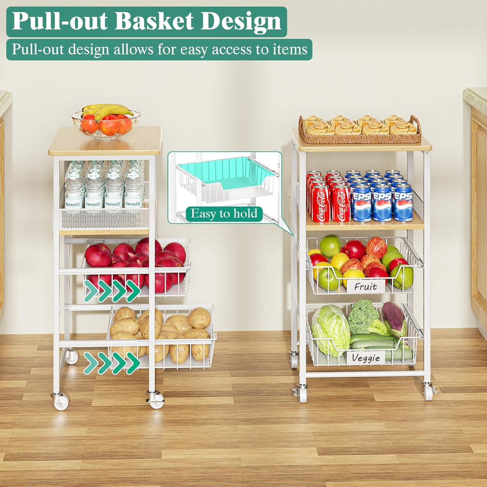 Giwil Vegetable Fruit Basket for Kitchen Pantry Organizers Storage, 4-Tier Ut...