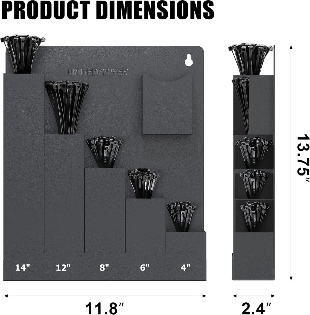 UNITEDPOWER Cable Tie Holder, Wall Mount Storage Rack Organizer for Workshop, Shed, Garage, Home, Fit Various Lengths Zip Tie