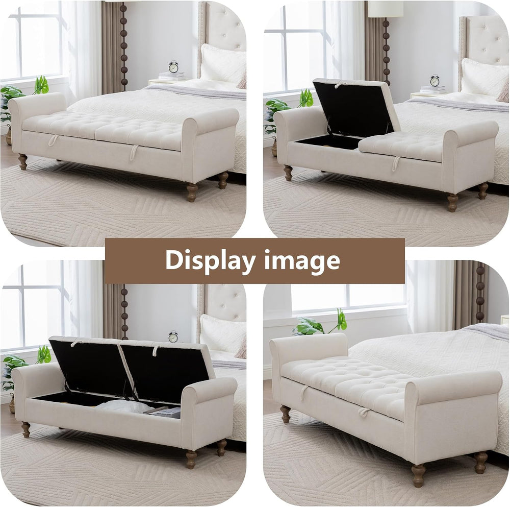 66" End of Bed Storage Bench King Size Beige,Napped Fabric Window Bench ...