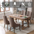mikibama Linen Brown Dining Chairs Set of 6 Channel Tufted Kitchen Dinner Chair Comfy Fabric Upholstered Accent Chair for Dining Room with Solid Wood Legs