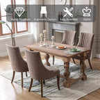 mikibama Linen Dining Chairs Set of 6 Channel Tufted Kitchen Dinner Chair Comfy Fabric Upholstered Accent Chair for Dining Room with Solid Wood Legs (Brown 6pc)