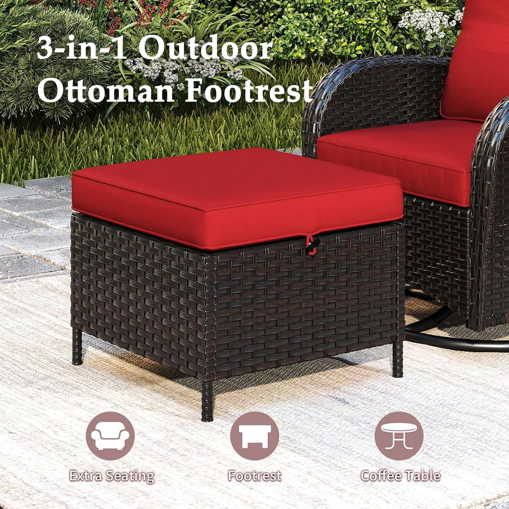 Outdoor Ottomans Set of 2 with Weather-Resistant & Thickened Cushions, PE...