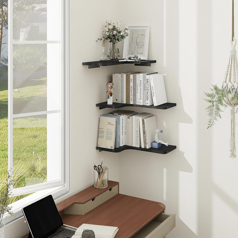 Homode Corner Shelves Wall Mounted, Set of 3 Floating Corner Shelves with Cor...