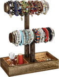 LadyRosian 2 Tier Wooden Display Jewelry Accessory Stand Jewelry Bracelet Holder Bangle Watch Necklace Storage Jewelry Box Organizer, (Brown-2 layers)