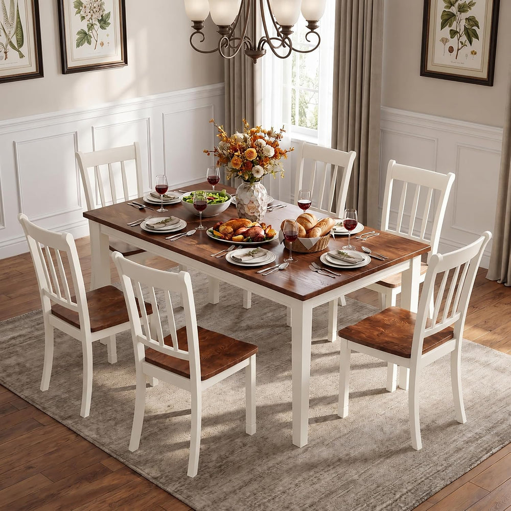 POWERSTONE Dining Chairs Set of 6, Rubberwood Kitchen Chairs, White