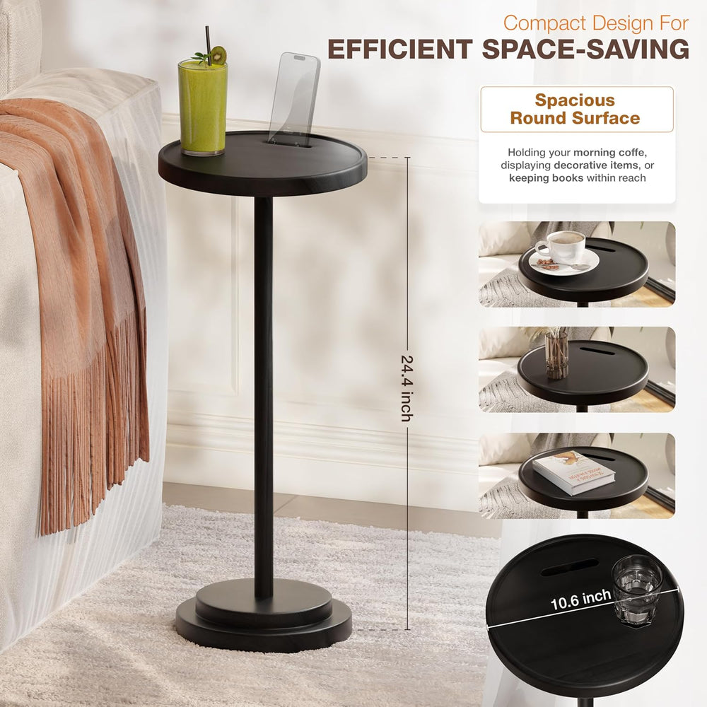 BLUEWEST Compact Drink Table, Flat Top, 24.4 in, Black, Double Base | Compact...