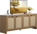 SICOTAS TV Stand for Living Room Boho Entertainment Center for Bedroom with 4 Rattan Cabinets Farmhouse Television Stands with Storage Large Media Console Table for TVs up to 65 Inch