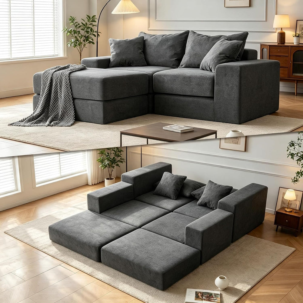 Modular Sectional Loveseat Cloud Sofa with Ottoman, Grey, 79''