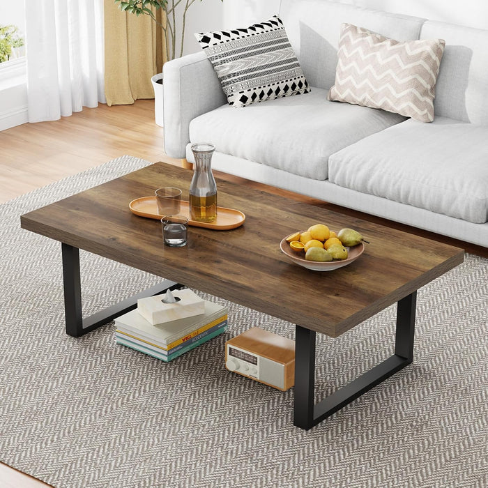 IBF Farmhouse Wood Coffee Table for Living Room, Rustic Oak, 47 Inch