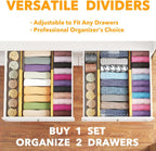 SpaceAid Bamboo 4 Pack Dresser Drawer Dividers, 4.65“ High Adjustable 12.5“-17” Drawer Organizers, Expandable Organization for Clothing, Clothes, Dressers, Natural