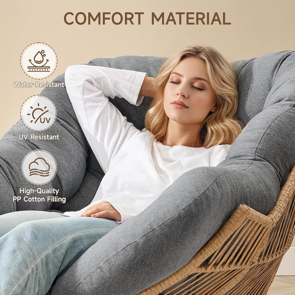 ONBRILL Papasan Rocking Chair with Ottoman,Oversized Papasan Chair with Padde...