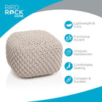 BIRDROCK HOME Square Pouf Ottoman - Cotton Braided Foot Stool with Bean Bag Filling - Compact and Comfortable Seating, Lightweight and Sturdy Boho Foot Rest for Living Room or Bedroom (Natural)