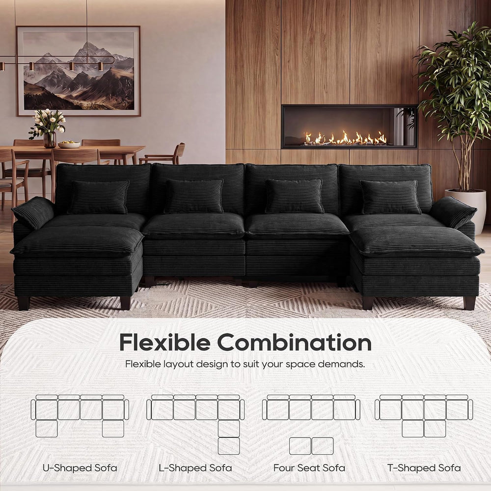 URRED Oversized Modular Sectional Sofa，Solid Black：157" U Shaped | Moder...