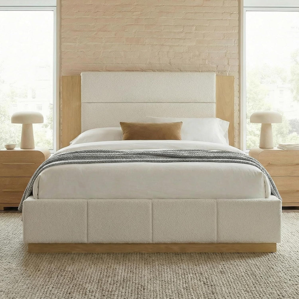 GDFStudio Queen Size Upholstered Platform Bed Frame with Extended Wood Headbo...
