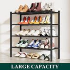 Smiry Shoe Rack, 4 Tier Bamboo Shoe Organizer, Stackable Free Standing Wooden Shoe Storage Shelf for Closet, Entryway, Front Door Entrance, Black