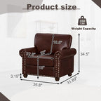 Faux Leather Accent Chair,35" W Upholstered Mid Century Modern Armchair with Rivet Rolled Arm,Deep Seat Comfy Single Sofa Chair for Living Room,Bedroom,Apartment,Office(Burgundy)