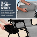 Best Choice Products Set of 2 Extra Wide Adjustable Steel Mesh Zero Gravity Lounge Chair Recliners w/Pillows and Cup Holder Trays - Ice Gray