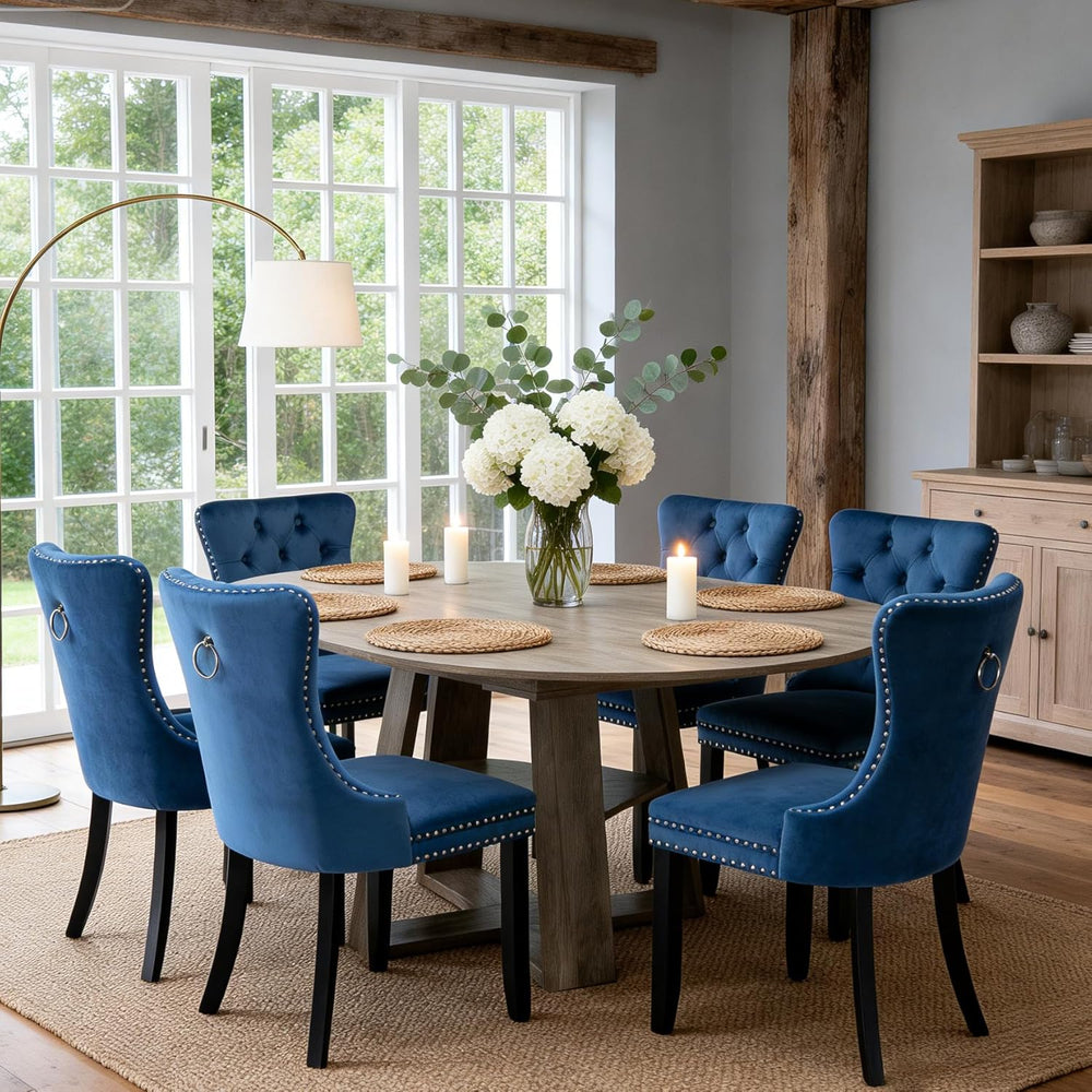 Round Extendable Dining Table Set for 6, 43"-59" Rustic Grey Expand...