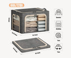 3 Opeings Large Clothes Storage Bins with Metal Frame, Foldable Storage Bin for Clothes, Clothing Storage Bins with Lid, Linen Storage Box With Clear Window＆ Zippers＆ Handles.(3 Pcs,Dark Grey,66L)