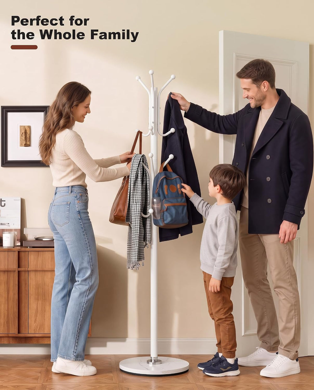 Coat Rack with 12 Hooks, Freestanding Coat Tree with Sintered Stone Base, Stu...