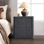 SICOTAS Night Stand Nightstand with 2 Drawers Storage Bedside Table Large Fluted Bed Side End Table Modern 24.4" Tall Wide Night Stands for Bedroom Living Room Sofa Couch Home Office, Dark Grey Alder