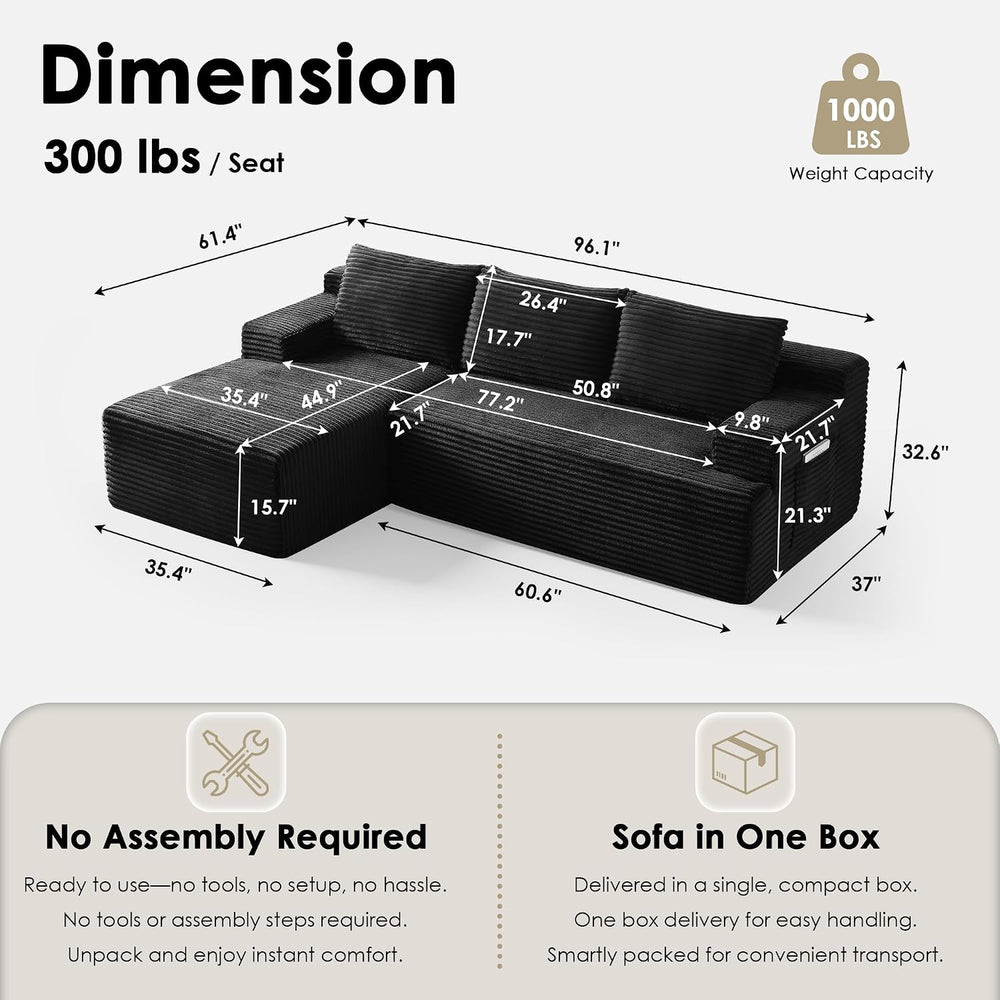 Modular Sectional Sofa Couches, 96" L-Shaped Cloud Couch with Left Chais...