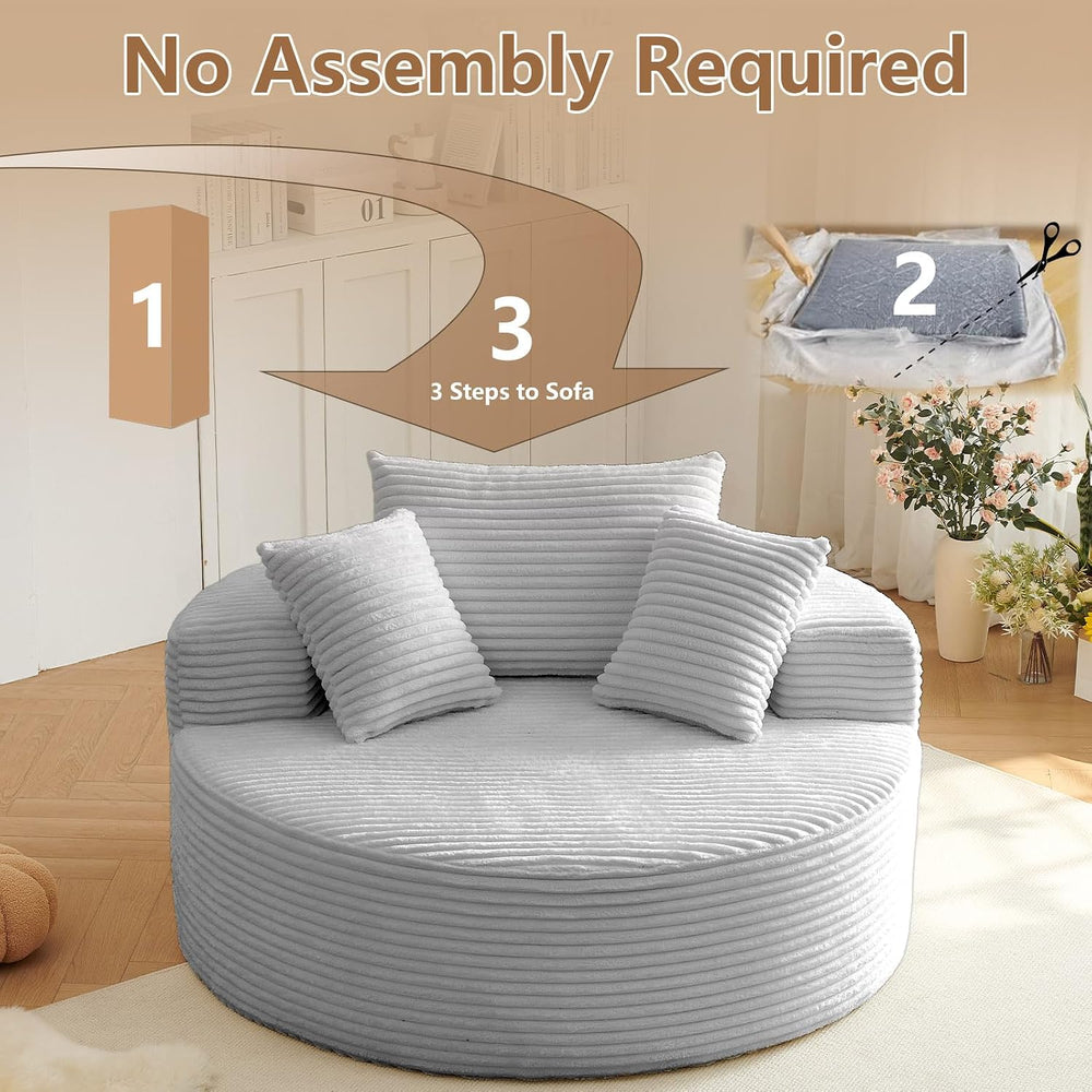 Oversized Round Chair Lounge Chaise Indoor, Upholstered Corduroy Deep Seat Cl...
