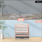 Supeasy 5 Trays Paper Organizer Letter Tray with Handle-Mesh Desk File Organizer, Paper Sorter Desk Organizer for Office, Home or School (Rose Gold)