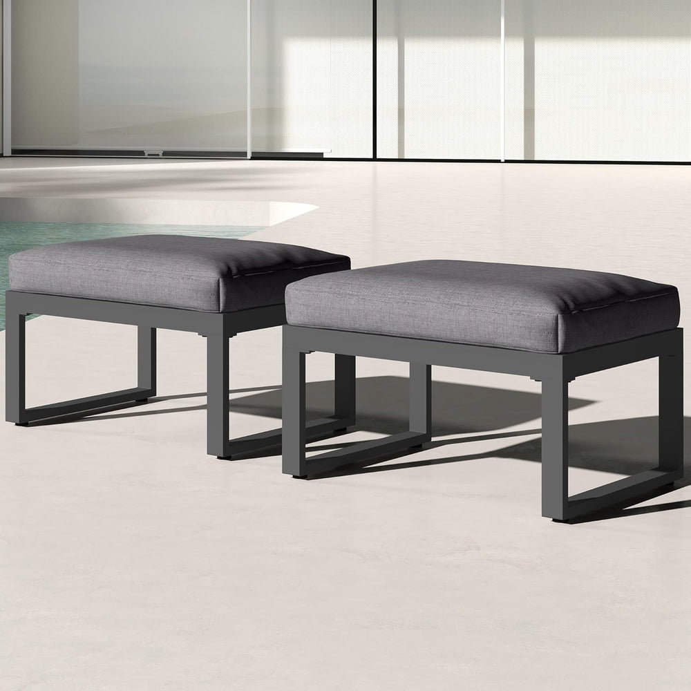 RoyalCraft 2 Pieces Aluminum Outdoor Patio Ottoman Set, Outdoor Foot Stools w...
